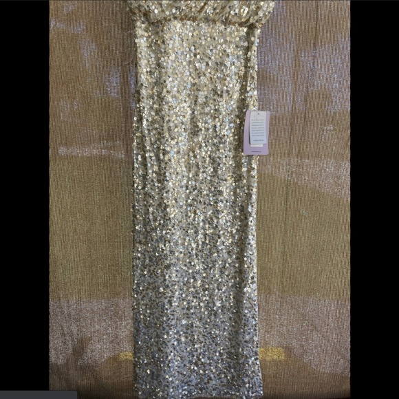 NWT JS Collections Blouson Bodice Sequin Mesh Gown in Gold/Silver [SZ‎ 4 ] - Picture 5 of 11